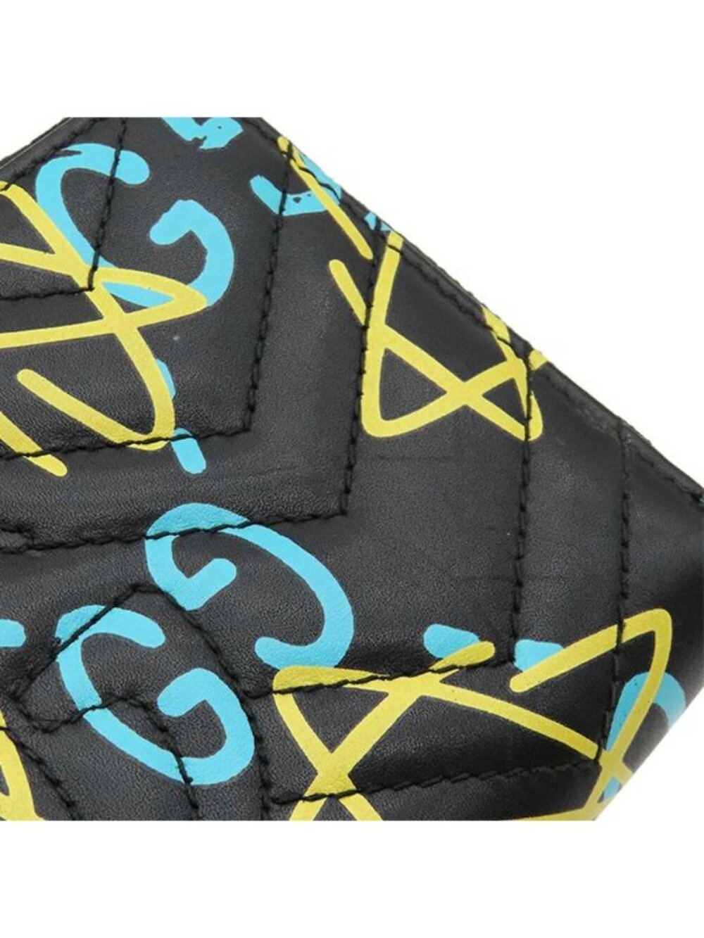 Gucci Wallet Ghost Zip Around Leather Black Yellow Blue Vintage GG Star Doodle - Picture 5 of 12